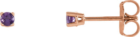 14K Gold Natural Amethyst Round 4-Prong Lightweight Stud Earrings – 2.5-8mm Stones - Rose Gold