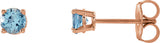 14K Gold Natural Aquamarine Round 4-Prong Lightweight Stud Earrings – 2.5-6mm Stones - Rose Gold