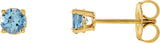 14K Gold Natural Aquamarine Round 4-Prong Lightweight Stud Earrings – 2.5-6mm Stones - Yellow Gold