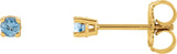 14K Gold Natural Aquamarine Round 4-Prong Lightweight Stud Earrings – 2.5-6mm Stones - Yellow Gold