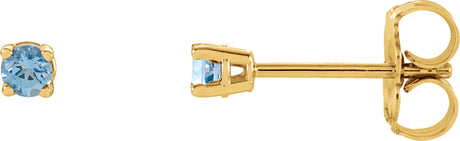 14K Gold Natural Aquamarine Round 4-Prong Lightweight Stud Earrings – 2.5-6mm Stones - Yellow Gold