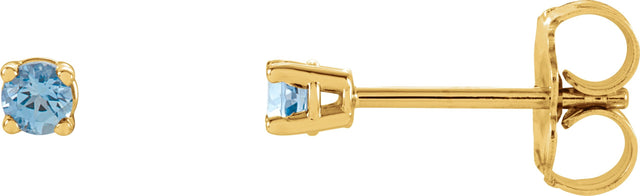 14K Gold Natural Aquamarine Round 4-Prong Lightweight Stud Earrings – 2.5-6mm Stones - Yellow Gold