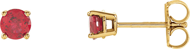 14K Gold Lab-Grown Ruby Round 4-Prong Lightweight Stud Earrings – 2.5-8mm Stones - Yellow Gold