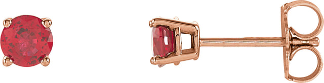 14K Gold Lab-Grown Ruby Round 4-Prong Lightweight Stud Earrings – 2.5-8mm Stones - Rose Gold