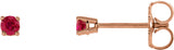 14K Gold Natural Ruby Round 4-Prong Lightweight Stud Earrings – 2.5-5mm Stones - Rose Gold