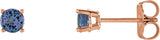 14K Gold Natural Tanzanite Round 4-Prong Lightweight Stud Earrings - Rose Gold