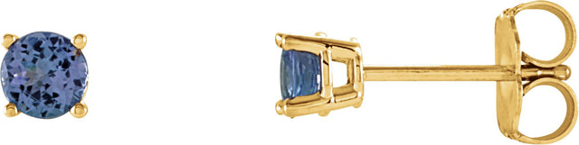 14K Gold Natural Tanzanite Round 4-Prong Lightweight Stud Earrings - Yellow Gold