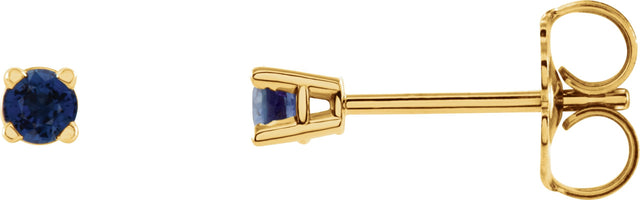 14K Gold Natural Blue Sapphire Round 4-Prong Lightweight Stud Earrings – 2.5-5mm Stones - Yellow Gold