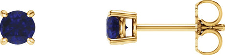14K Gold Natural Blue Sapphire Round 4-Prong Lightweight Stud Earrings – 2.5-5mm Stones - Yellow Gold