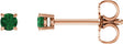 14K Gold Natural Emerald Round 4-Prong Lightweight Stud Earrings – 2.5-5mm Stones - Rose Gold