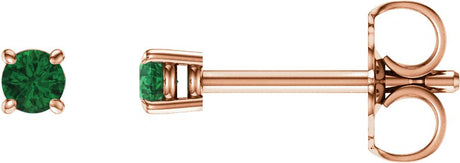 14K Gold Natural Emerald Round 4-Prong Lightweight Stud Earrings – 2.5-5mm Stones - Rose Gold