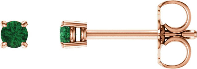 14K Gold Natural Emerald Round 4-Prong Lightweight Stud Earrings – 2.5-5mm Stones - Rose Gold