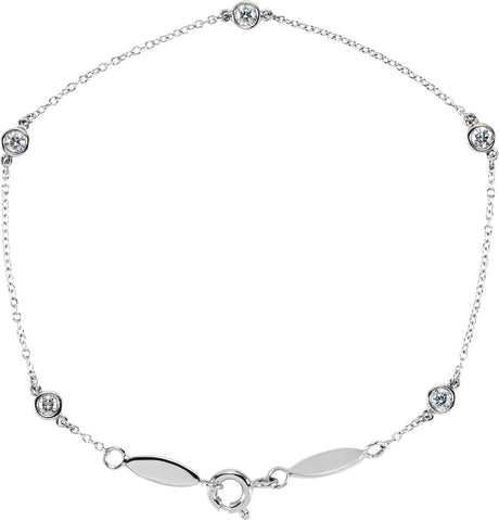 14K Gold Round Lab-Grown Diamond Bezel-Set Five-Station Bracelet - White Gold