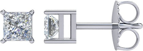 14K Gold Natural Diamond Square 4-Prong Stud Earrings – 5x5mm - White Gold