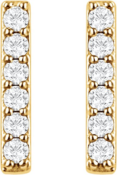 14K Gold Round Lab-Grown Diamond Bar Earrings - Yellow Gold - view 2