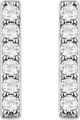 14K Gold Round Natural Diamond Bar Earrings – 1.2mm Stones - White Gold - view 2