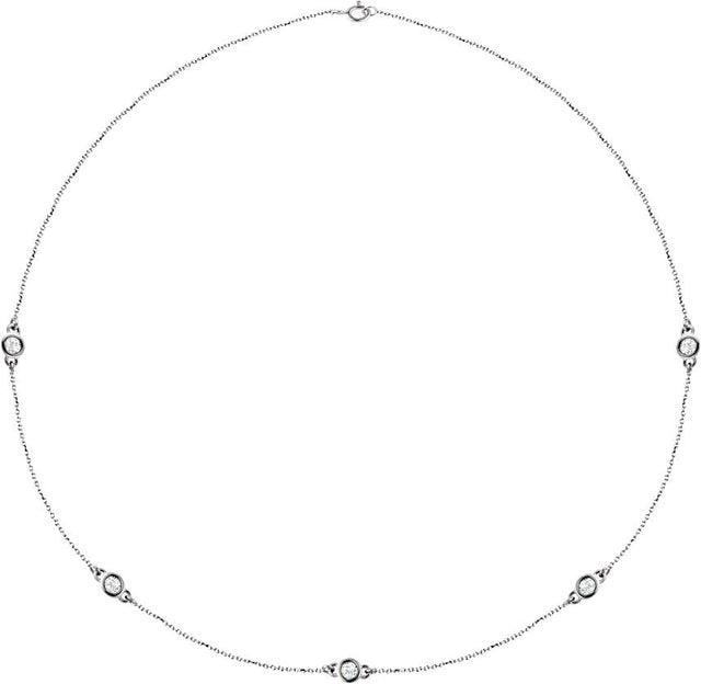 14K Gold Natural Diamond Bezel-Set Station Necklace - White Gold
