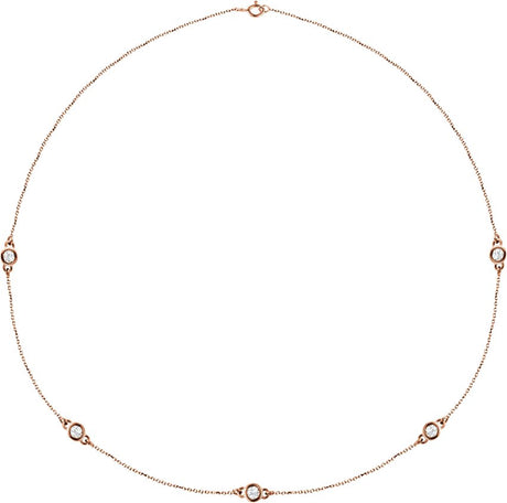 14K Gold Lab-Grown Diamond Bezel-Set Station Necklace - Rose Gold