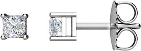 14K Gold Natural Diamond Square 4-Prong Stud Earrings – 5x5mm - White Gold