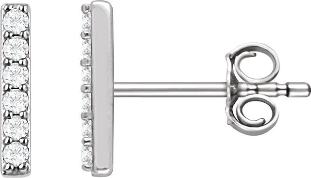 14K Gold Round Natural Diamond Bar Earrings – 1.2mm Stones - White Gold