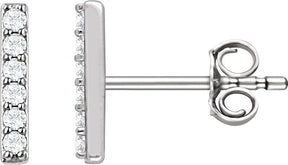 Platinum Round Natural Diamond Bar Earrings – 1.2mm Stones