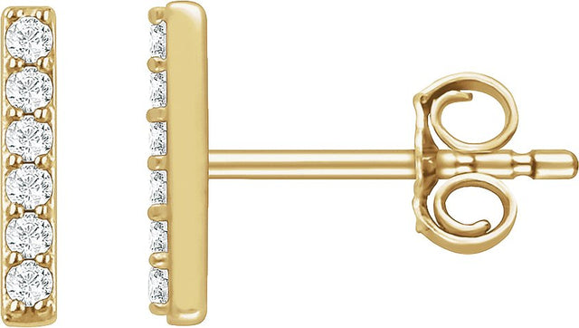 14K Gold Round Natural Diamond Bar Earrings – 1.2mm Stones - Yellow Gold