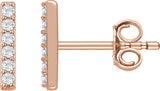 14K Gold Round Natural Diamond Bar Earrings – 1.2mm Stones - Rose Gold