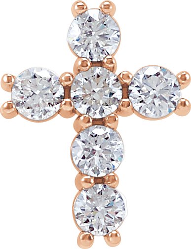 14K Gold Round Natural Diamond Cross Necklace or Pendant – up to 1 3/8 CTW - Rose Gold