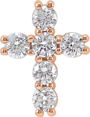 14K Gold Round Natural Diamond Cross Necklace or Pendant – up to 1 3/8 CTW - Rose Gold