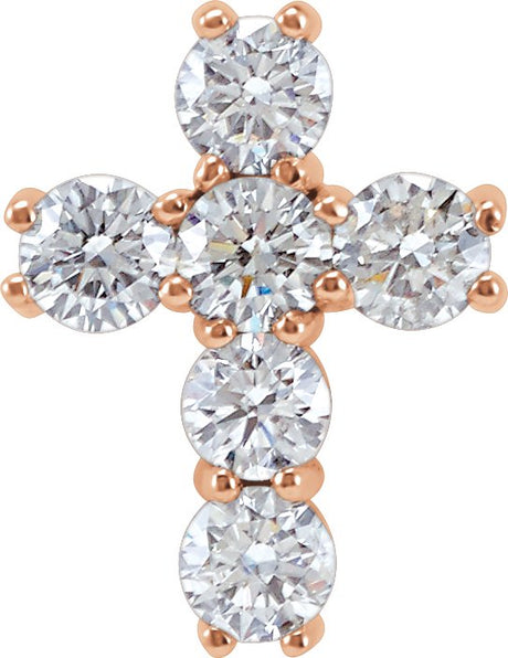 14K Gold Round Natural Diamond Cross Necklace or Pendant – up to 1 3/8 CTW - Rose Gold