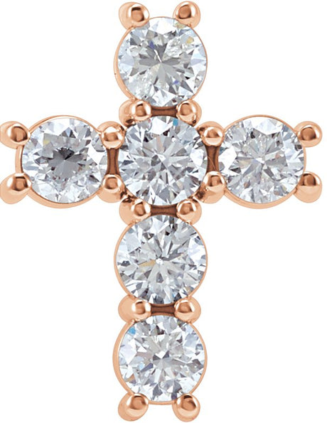 14K Gold Round Natural Diamond Cross Necklace or Pendant – up to 1 3/8 CTW - Rose Gold