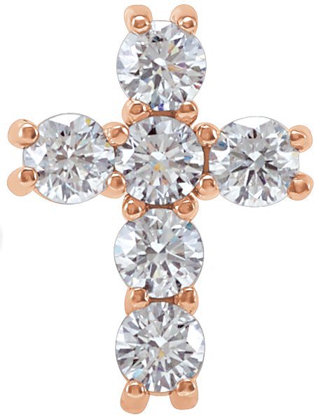14K Gold Round Natural Diamond Cross Necklace or Pendant – up to 1 3/8 CTW - Rose Gold