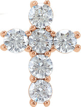14K Gold Round Natural Diamond Cross Necklace or Pendant – up to 1 3/8 CTW - Rose Gold