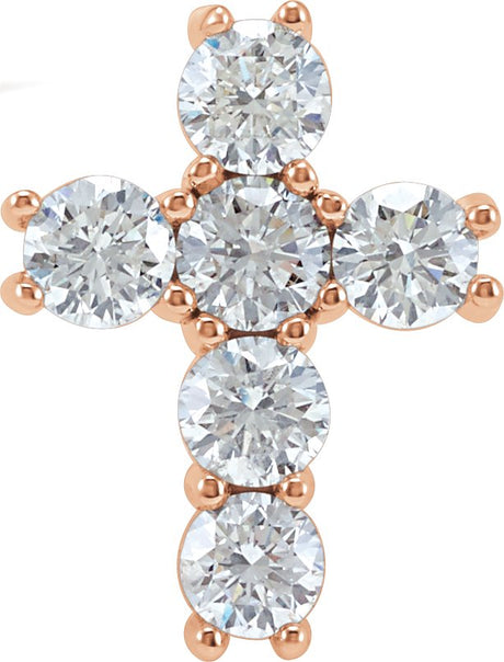 14K Gold Round Natural Diamond Cross Necklace or Pendant – up to 1 3/8 CTW - Rose Gold