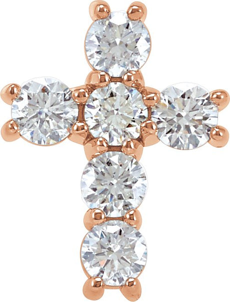 14K Gold Round Natural Diamond Cross Necklace or Pendant – up to 1 3/8 CTW - Rose Gold