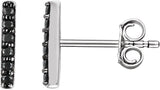 14K Gold Round Natural Black Diamond Bar Earrings - White Gold