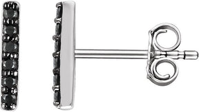 14K Gold Round Natural Black Diamond Bar Earrings - White Gold