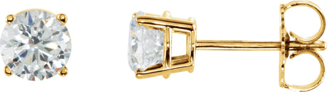 14K Gold Natural Diamond Round 4-Prong Lightweight Stud Earrings - Yellow Gold