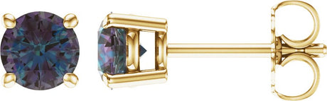 14K Gold Lab-Grown Alexandrite Round 4-Prong Lightweight Stud Earrings – 2.5-8mm Stones - Yellow Gold
