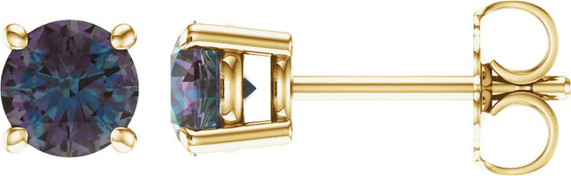 14K Gold Lab-Grown Alexandrite Round 4-Prong Lightweight Stud Earrings – 2.5-8mm Stones - Yellow Gold