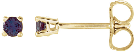 14K Gold Lab-Grown Alexandrite Round 4-Prong Lightweight Stud Earrings – 2.5-8mm Stones - Yellow Gold