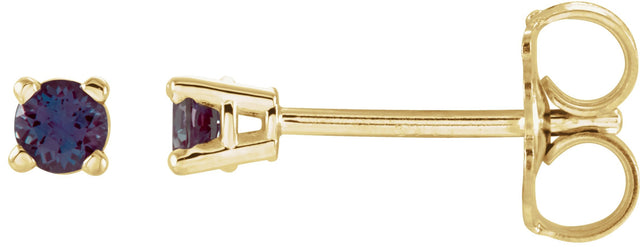 14K Gold Lab-Grown Alexandrite Round 4-Prong Lightweight Stud Earrings – 2.5-8mm Stones - Yellow Gold
