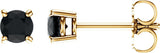 14K Gold Natural Black Onyx Round 4-Prong Lightweight Stud Earrings - Yellow Gold