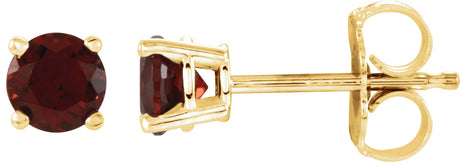 14K Gold Natural Mozambique Garnet Round 4-Prong Lightweight Stud Earrings – 2.5-8mm Stones - Yellow Gold