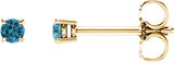 14K Gold Natural Blue Zircon Round 4-Prong Lightweight Stud Earrings – 2.5-6mm Stones - Yellow Gold