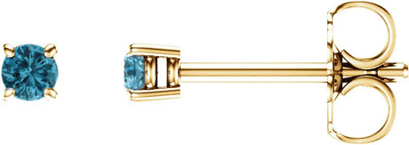 14K Gold Natural Blue Zircon Round 4-Prong Lightweight Stud Earrings – 2.5-6mm Stones - Yellow Gold