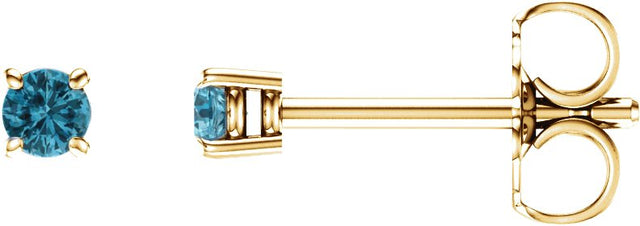 14K Gold Natural Blue Zircon Round 4-Prong Lightweight Stud Earrings – 2.5-6mm Stones - Yellow Gold