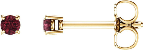 14K Gold Natural Mozambique Garnet Round 4-Prong Lightweight Stud Earrings – 2.5-8mm Stones - Yellow Gold