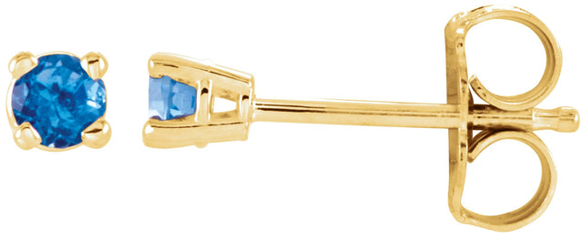 14K Gold Natural Swiss Blue Topaz Round 4-Prong Lightweight Stud Earrings - Yellow Gold