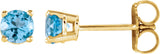 14K Gold Natural Sky Blue Topaz Round 4-Prong Lightweight Stud Earrings - Yellow Gold